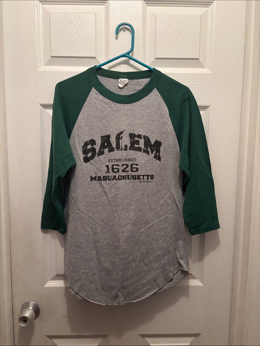 Augusta Sportswear Gray and Green Raglan Long Sleeve Salem Tee